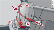 Rear seat bench: Attaching seat belt and tensioning strap